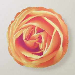 Large Apricot / Orange Rose Print Round Pillow