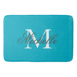 Large aqua turquoise blue name monogram bath mat