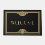 Large Art Deco Geometric Black Gold Welcome  Doormat at Zazzle