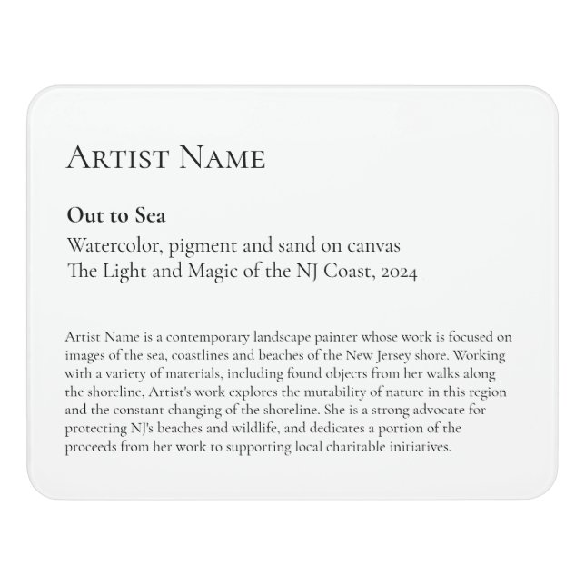 Large Art Exhibit Label Sign (Contemporary Front)