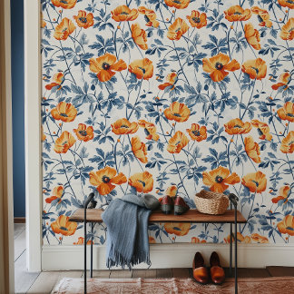 Large Art Nouveau California Poppies Wallpaper