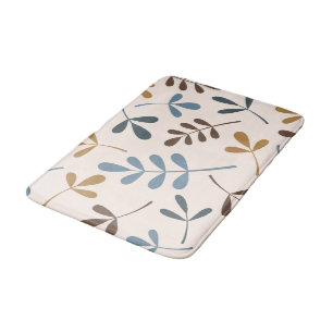 Large Assorted Leaves Blues Brown Gold Cream Bathroom Mat