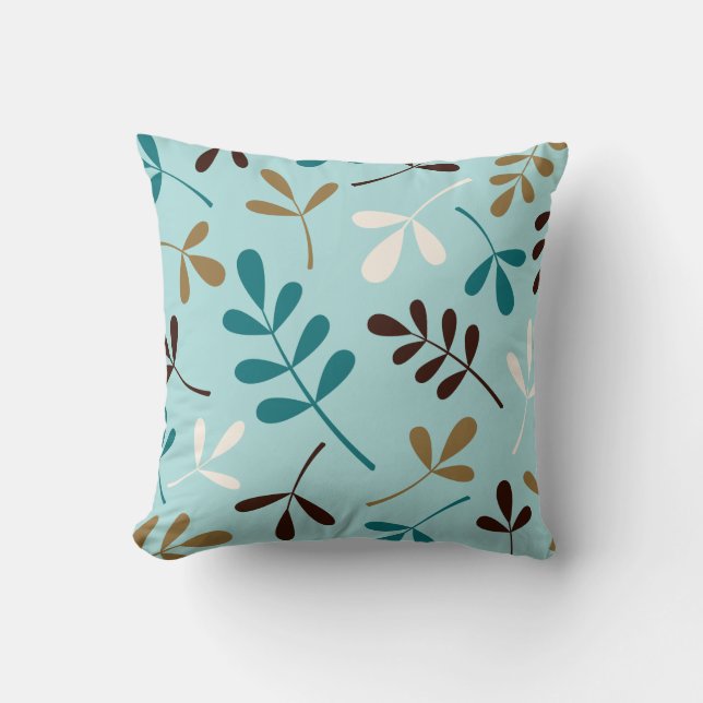 Large Assorted Leaves Teals Cream Gold Brown Throw Pillow (Front)