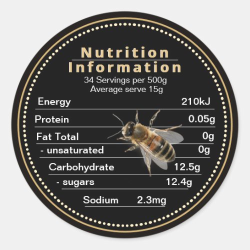 Large AU Honey Nutrition Information Realistic Bee Classic Round Sticker