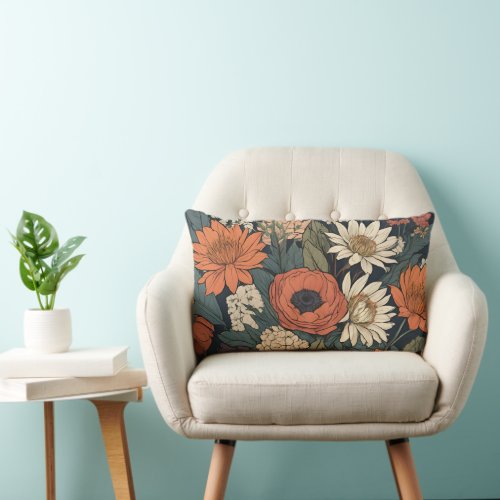 Large Autumn Flowers Contemporary Lumbar Pillow