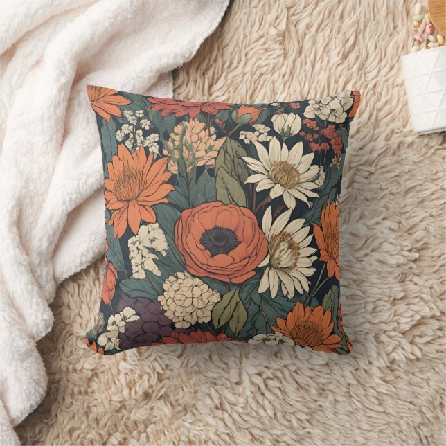 Large Autumn Flowers Contemporary Throw Pillow (Blanket)