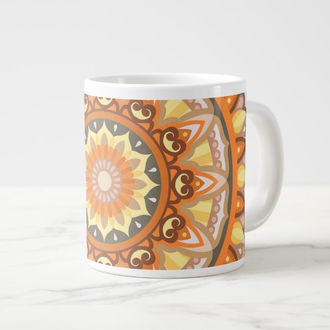 Large Autumn Mandala Warm Cozy Fall Design Pattern Giant Coffee Mug (Front Right)