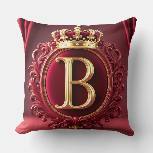Large B Monogram on Red Velvet Throw Pillow (Front)