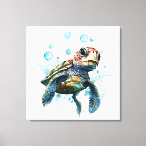 Large Baby Sea Turtle Watercolor Art Canvas Print