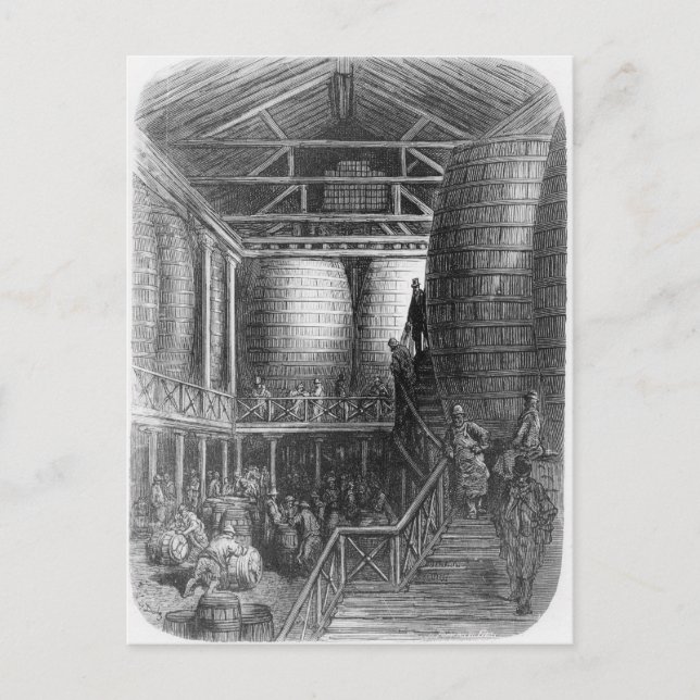 Large barrels in a brewery postcard (Front)