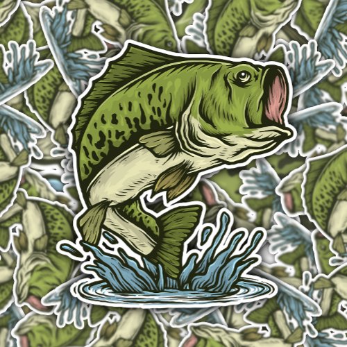 Large Bass Fish Illustration  Die_Cut Sticker