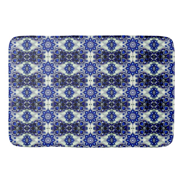 Large bath mat with Blue White Colors (Front)