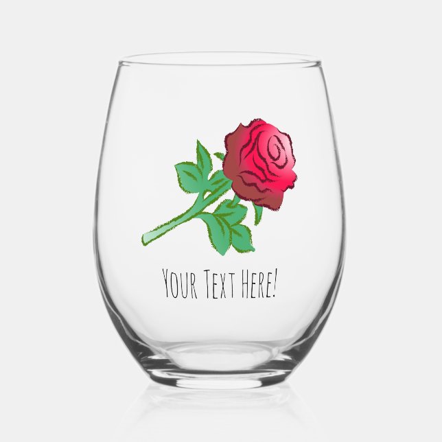Large Beautiful Red Rose Stemless Wine Glass (Front)