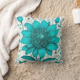 Large beautiful turquoise flower Throw Pillow