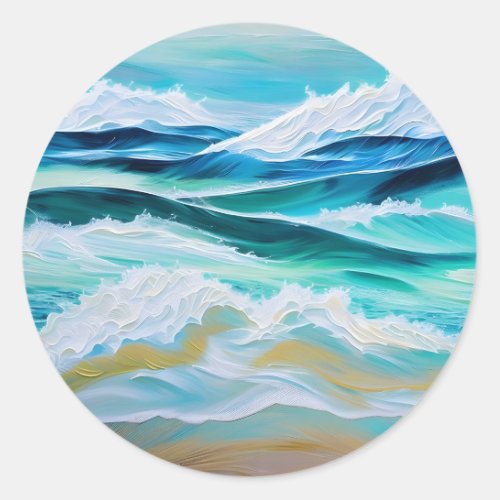 Large beautiful waves in sea classic round sticker
