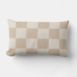 Large Beige Checkers Lumbar Pillow