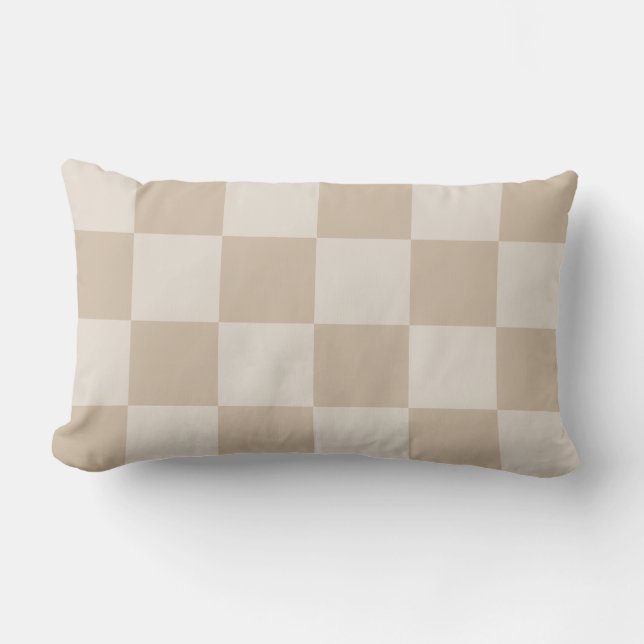 Large Beige Checkers Lumbar Pillow (Front)