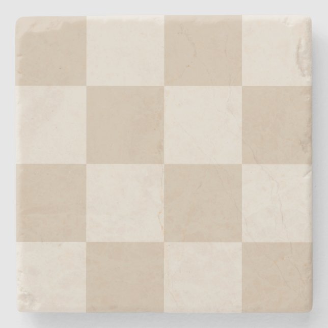 Large Beige Checkers Stone Coaster (Front)