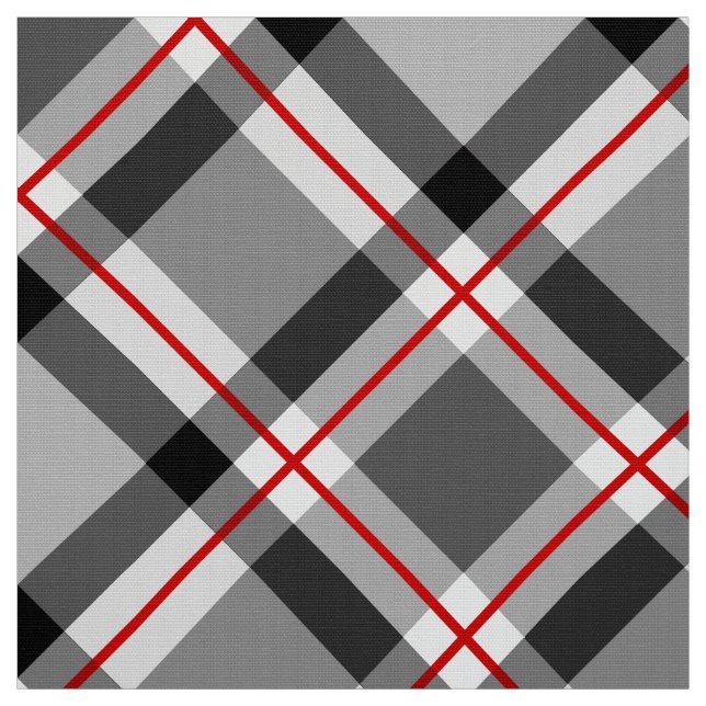 Large Bias Plaid, Black, White, Gray and Red Fabric (Swatch)