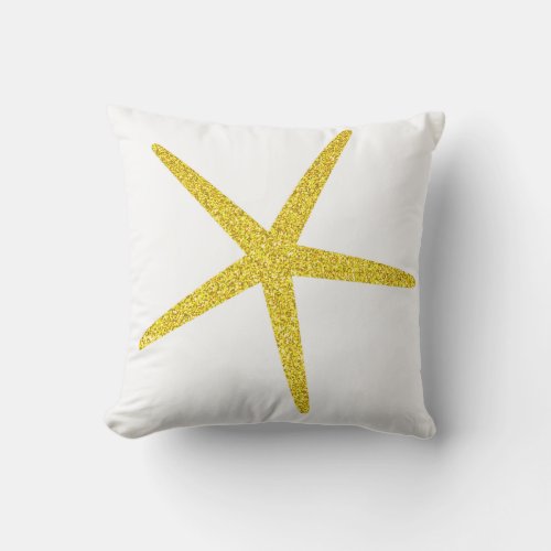 Large Big Starfish Pattern Glittery Golden White Outdoor Pillow