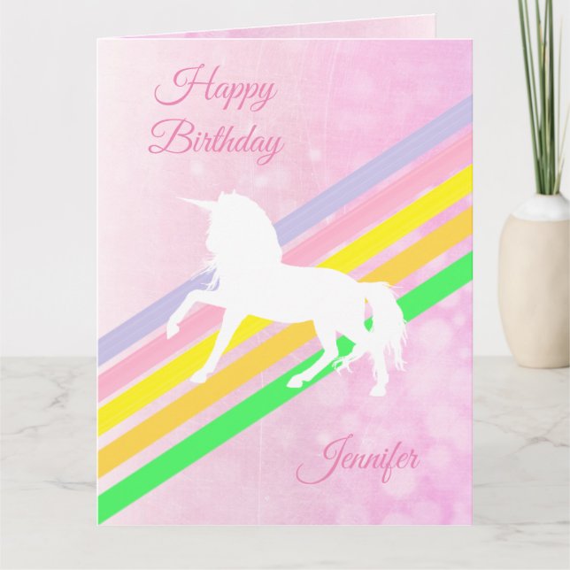 Large Birthday Girl's Unicorn Personalized Card (Front)