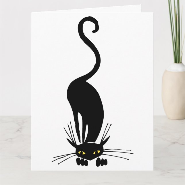 Large Birthday Graceful Black Cat Sniffing Card (Front)
