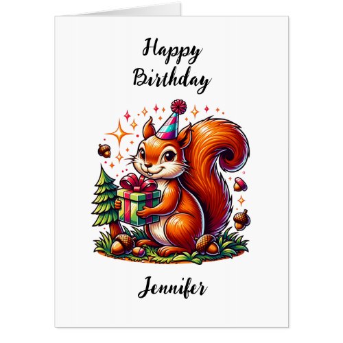 Large Birthday Squirrel  Coloring Page Card