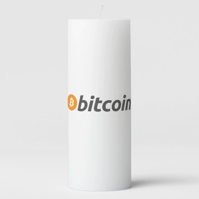 Large Bitcoin logo with orange Bitcoin symbol Pillar Candle (Front)