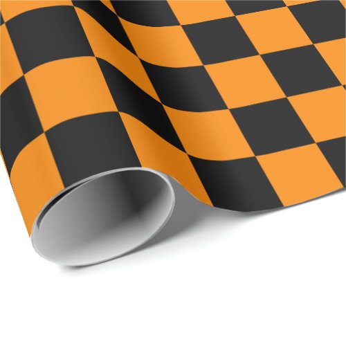 Large Black and Orange Checks Wrapping Paper