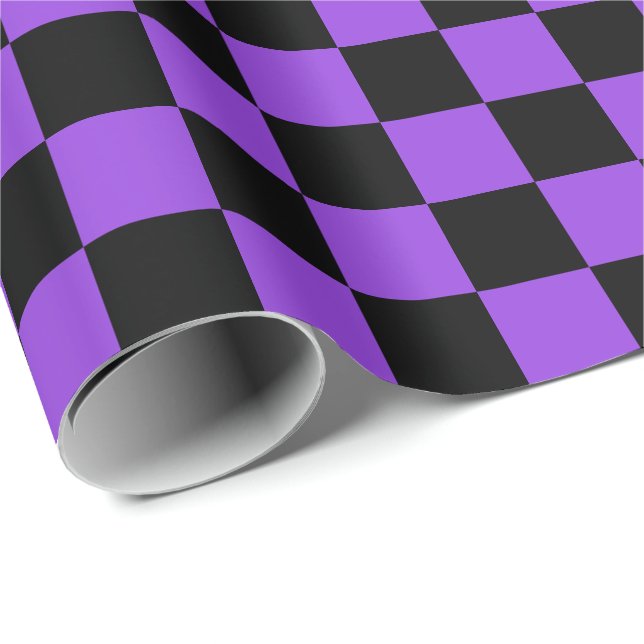Large Black and Purple Checks Wrapping Paper (Roll Corner)