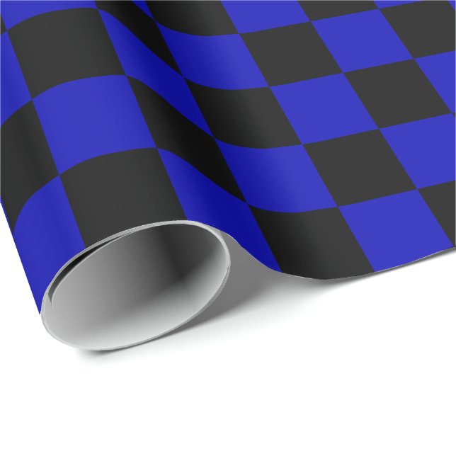 Large Black and Royal Blue Checks Wrapping Paper (Roll Corner)