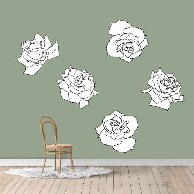 Large Black And White Roses Printed Wall Decals | Zazzle