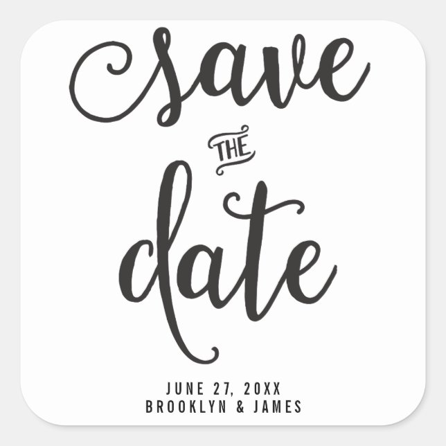 Large Black And White Save The Date Stickers (Front)