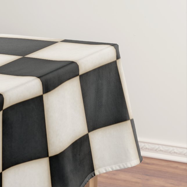 Large Black & Antique White Checkers 60"x84" Tablecloth (In Situ)