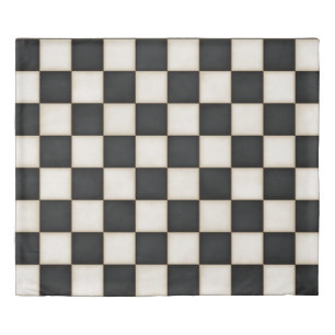 Large Black & Antique White Checkers King Duvet Cover
