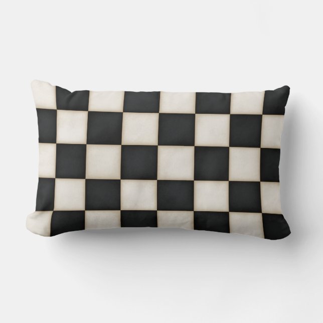 Large Black & Antique White Checkers Lumbar Pillow (Front)