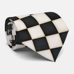 Large Black & Antique White Checkers Neck Tie