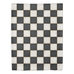 Large Black & Antique White Checkers Twin Duvet Cover