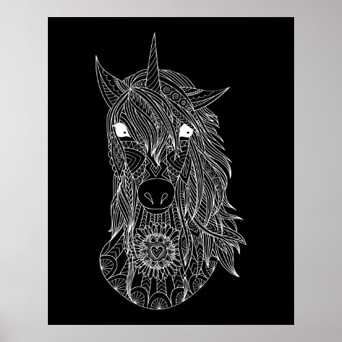 Large Black Background Unicorn Coloring Poster