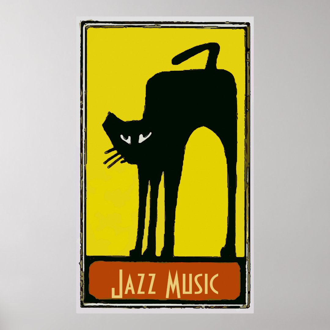 Large Black Cat, Jazz Music, Poster Zazzle