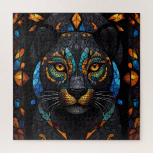 Large Black Cat Mosaic stained Glass effect Jigsaw Puzzle