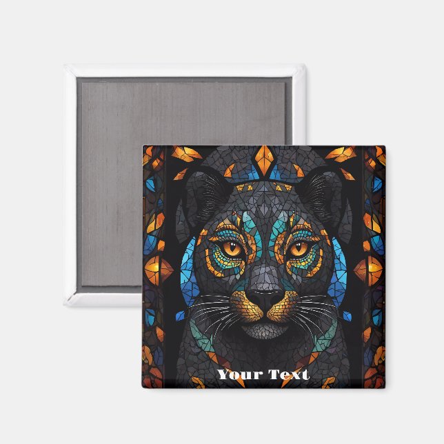 Large Black Cat Mosaic stained Glass effect  Magnet (Front/Back)