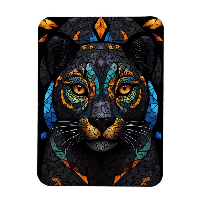 Large Black Cat Mosaic stained Glass effect  Magnet (Vertical)