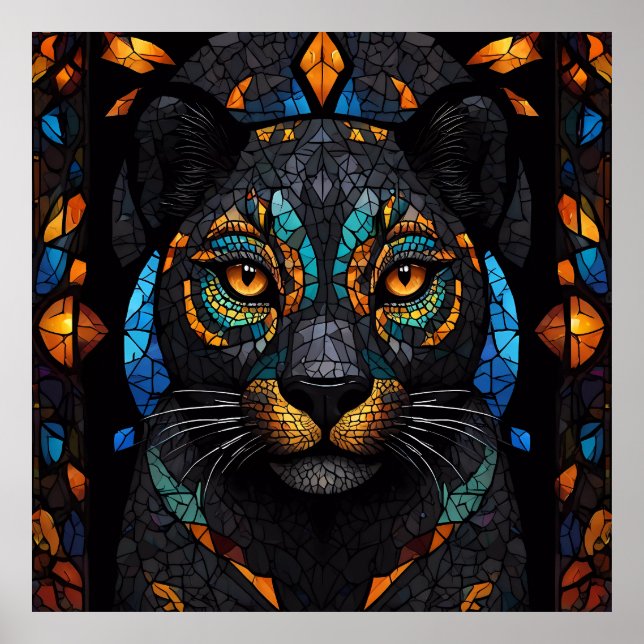Large Black Cat Mosaic stained Glass effect  Poster (Front)