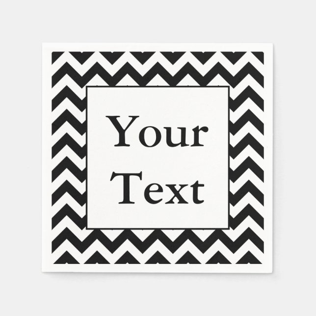 Large Black Chevron Design with Custom Text Napkins (Front)