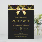 Large Black Gold Chevrons Diamond Bow Wedding Invitation (Standing Front)