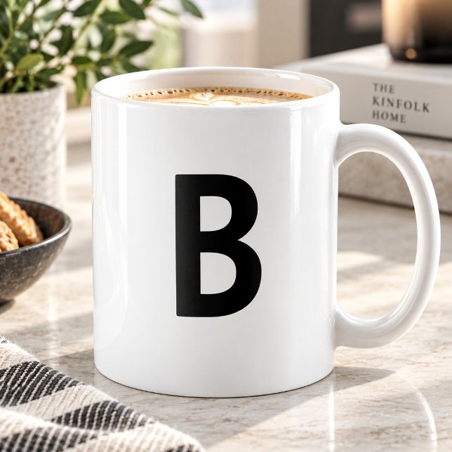 Large black initial letter minimalist monogram coffee mug (Creator Uploaded)