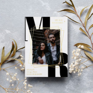 Large Black Initials Modern Photo Save the Date Foil Invitation