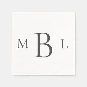 Large Black Monogram Simple Cocktail Napkins
