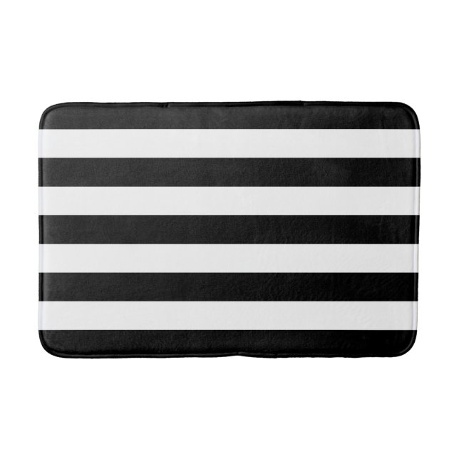 Large Black or White Horizontal Stripes Pattern Bathroom Mat (Front)